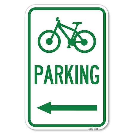 Signmission Bicycle Symbol Parking Left Arrow Heavy-Gauge Aluminum Sign, 12" x 18", A-1218-24316 A-1218-24316